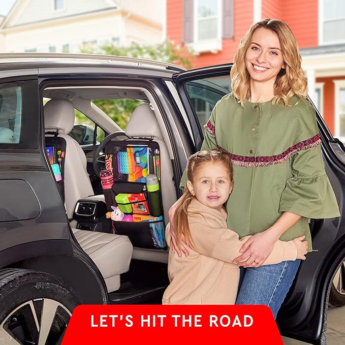 Helteko Car Seat Organizer, Ultra Version Kids Backseat Car Organizers and Storage, Waterproof Back Seat Protector Kick Mats with Tablet Holder 12" Car Accessories Interior, Black 2 Pack