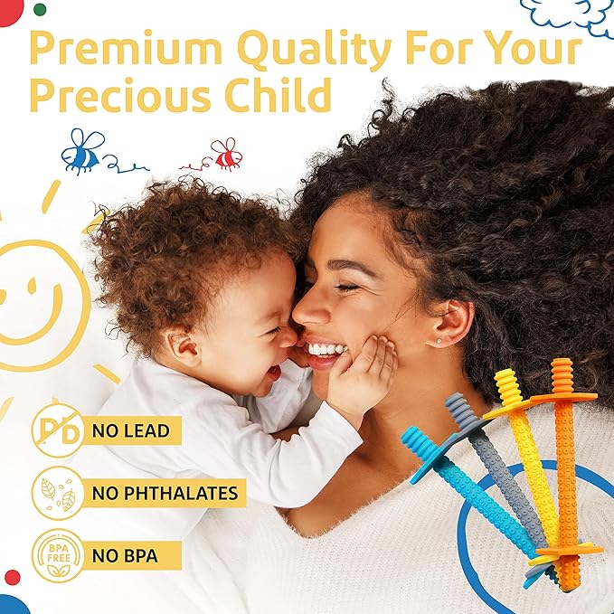 Silicone Baby Teethers 0-6 Months, Textured Baby Teething Toys 3-6 Months, Toddler Molar Teething Relief Sticks, Freezable Chew Straws for Babies 6-12 Month Girl Boy Infant (Autumn)