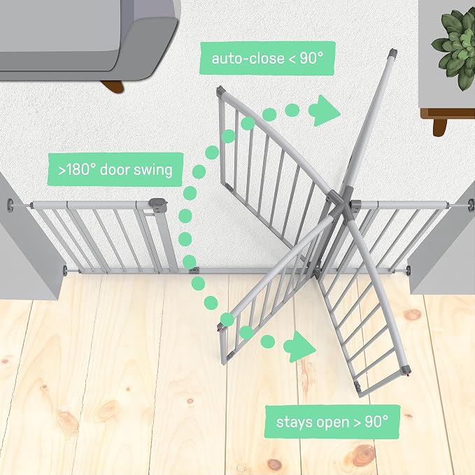 Summer Infant Extra Tall & Wide Safety Pet and Baby Gate, 29.5"-53" Wide, 38" Tall, Pressure or Hardware Mounted, Install on Wall or Banister in Doorway or Stairway, Auto Close Walk-Thru Door - Gray
