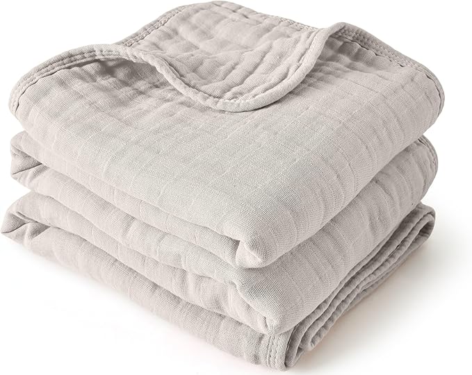 ZPECC Muslin Toddler Blanket Thicker, 47x47 Organic Cotton Kids Quilt Hypoallergenic for Baby Essentials Crib Stroller Daycare Cot, Beige