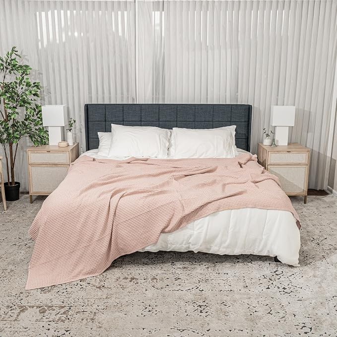 Comfy Cubs Waffle Blanket King, 108" x 90" - 100% Cotton Lightweight Breathable Bed Blanket - Soft Textured Thermal Weave for All Seasons – Decorative Cozy Layer for Couch, Sofa, or Bed - Blush