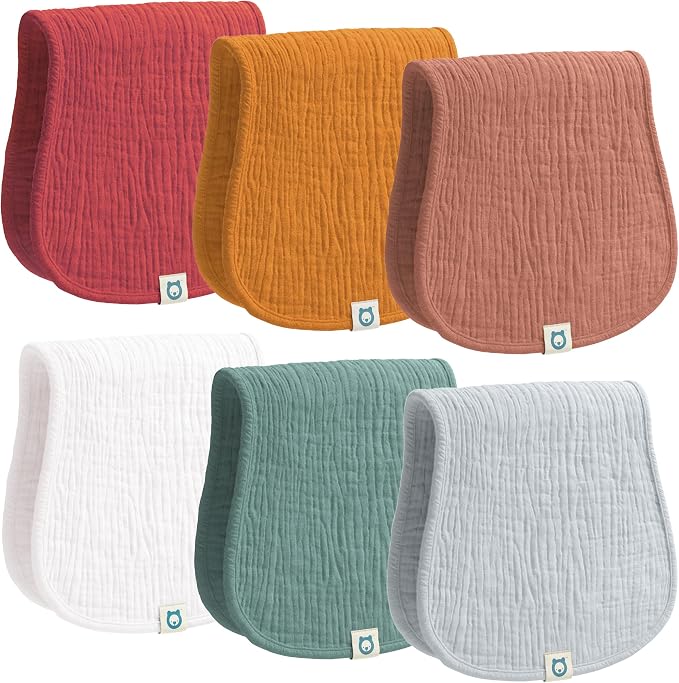 Muslin Burp Cloths Set, 6 Pieces, 100% Organic Cotton Hand Washcloths for Baby Boys and Girls Extra Absorbent and Soft Burping Rags (Boho - Multi Colored)