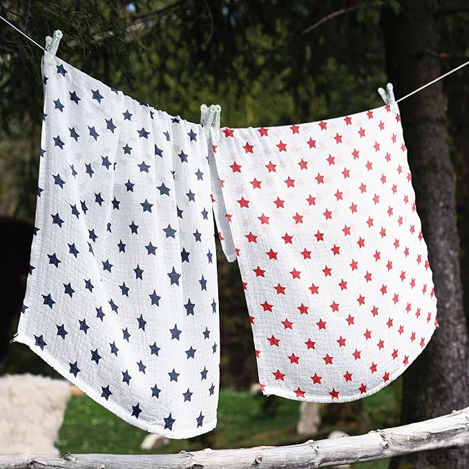 Bacati Set of 4 Little Sailor Muslin Swaddling Blankets, Blue/Red