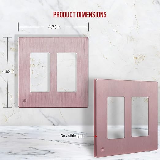 ENERLITES Elite Series Screwless Decorator Wall Plate Child Safe Outlet Cover, Gloss Finish, Size 2-Gang 4.68" H x 4.73" L, Unbreakable Polycarbonate Thermoplastic, SI8832-BRG, Brushed Rose Gold