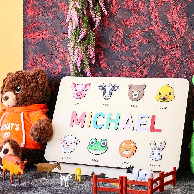 Personalized Wooden Name Puzzle for Kids, Boy and Girl, Gift for 0-1-2-3 Years Old New Baby First Birthday Gift, Christmas, Baby Shower, Newborn, Easter Custom Toddler Learning