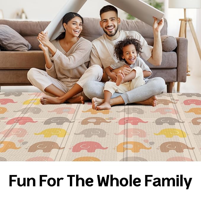 Parklon Folding Play Mat (78.7 x 55.1 x 0.4 inch) (Little Elephant) | Kids Foam Play Mat - Reversible Cushioned Surface, Indoor & Outdoor Playmat, Waterproof Easy Clean Design, Made in Korea
