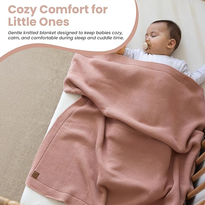 Baby Knitted Blanket ??70% Organic Cotton 30% Tencel??Soft Breathable Swaddle & Receiving Blanket for Newborns ??Crib, Stroller, Toddler Blanket with Gift Box ??30x40 Inch, Misty Rose