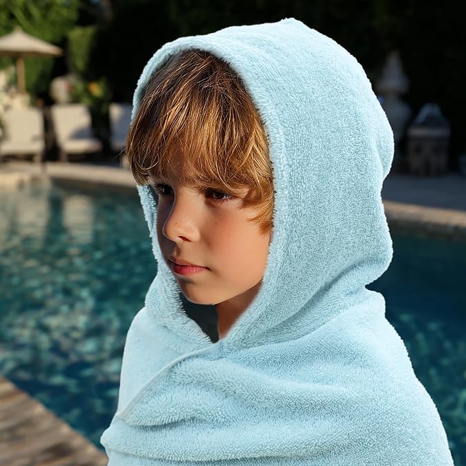 ORIGINAL KIDS Hooded Bath Towel Wrap - 2 Pack - Ultra Soft 100% Cotton Terry Large Oversized Hooded Kids Towel - Shower Pool Beach - 579 GSM Absorbent Quick Dry Plush Gift - 30 x 54 - Light Blue