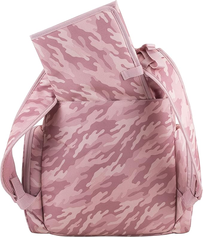 BODHI Baby Tech Top Loader Diaper Bag Backpack with removable changing pad, Unisex, for Moms and Dads - Pink Camo