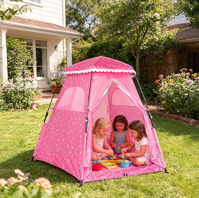 Princess Pop-up Play Tent for Girls: 78"x66" Large Playhouse Castle for Kids Indoor & Outdoor (Pink)
