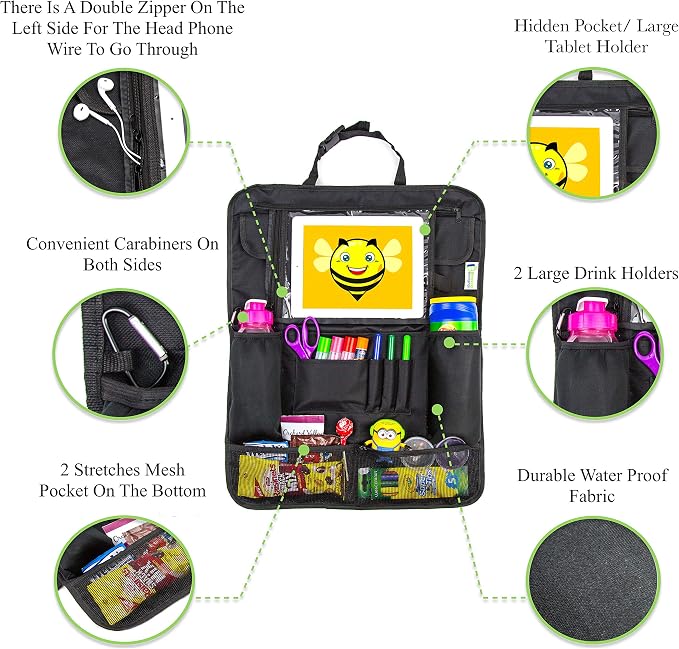 Backseat Car Organizer | Car Organizer Back Seat Protector With 12 Compartments Plus ipad Holder | Used As Car Back seat Organizer, Car Seat Organizer, Car Organizer For Kids