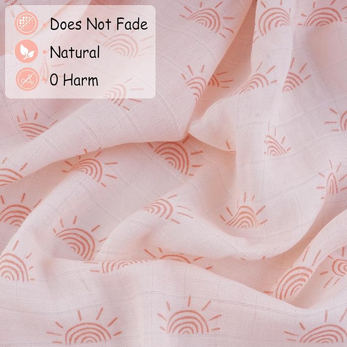 Viviland Muslin Swaddle Blankets, Breathable and Skin-Friendly Baby Receiving Blankets, 2-Pack Sun, 47 x 47 inches