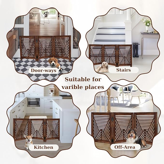 Lightnpro Extra-Wide Wooden Dog Gate – Rustic Freestanding Indoor Pet Barrier, Foldable Safety Fence for Small Dogs, Decorative Room Divider for Stairs, Doorways & Hallways – 24x54 Inch Burnt Finish