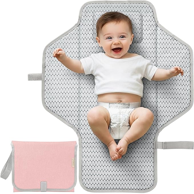 KeaBabies Portable Changing Pad for Baby, Travel ??26 x 21 Wipeable, Waterproof, Foldable Baby Diaper Changing Mat for Diaper Bag, Caddy, Car, Bed, Newborn, Compact Changer Mat Station (Sweet Pink)