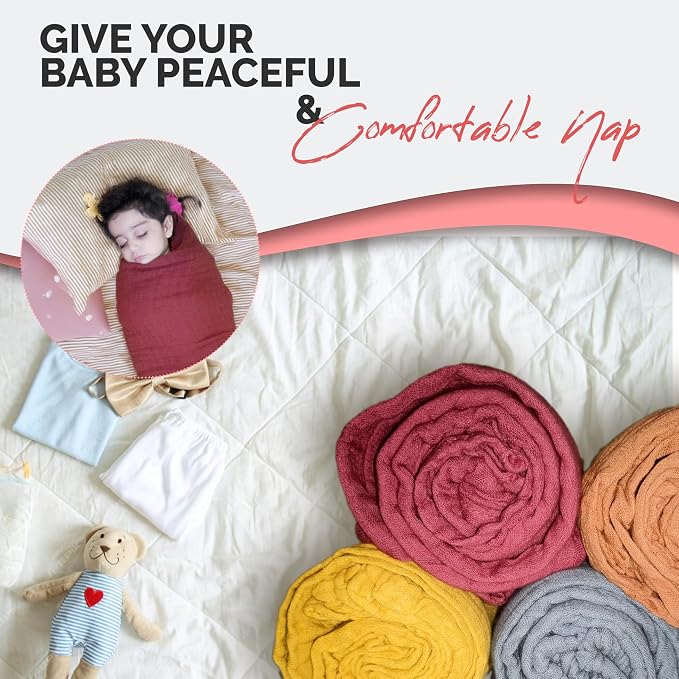 Pack of 4 Swaddle Blankets - Organic Cotton Muslin Baby Blanket for Swaddles 3-6 Months & 0-3 Months | Soft Swaddle for Newborns Babies, 47x47 cm Receiving Blankets,