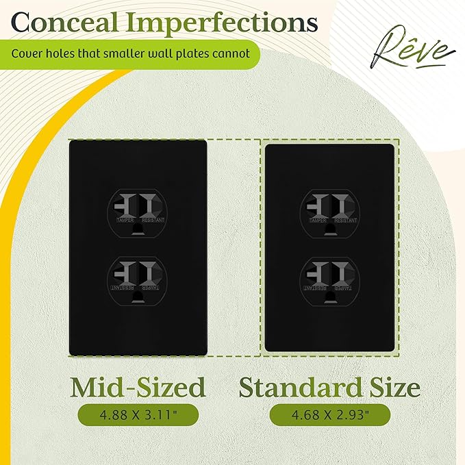 TG Mid-Size Screwless Duplex Wall Plate, Child Safe Receptacle Outlet Cover, Medium Size 1-Gang 4.88" H x 3.11" L, Polycarbonate Thermoplastic, UL Listed, SP-MS1-BK5P, Black (5 Pack)