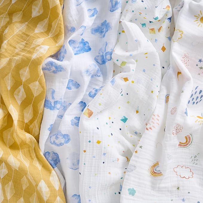 aden + anais Essentials Cotton Muslin Swaddles, Breathable Baby Blanket, Ideal for Boys, Girls, Newborns, Babies & Infants, Receiving Blanket, Soft and Lightweight Wrap, 4 Pack, Kite Parade