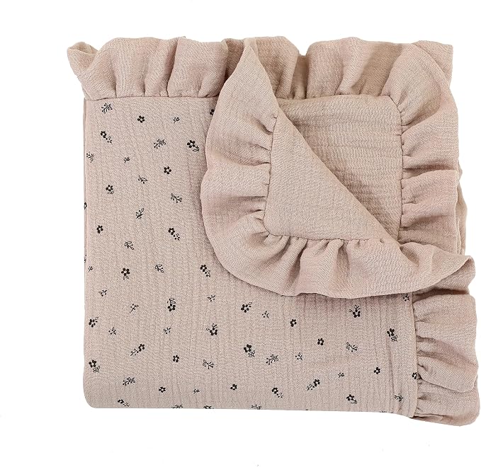Muslin Toddler Blanket 43"x43" - 100% Cotton Super Soft Crib Blanket for Baby Boys & Girls, Infant & Toddler,Lightweight Nursing Cover & Breathable Stroller Blanket,Floral Design (Brown)