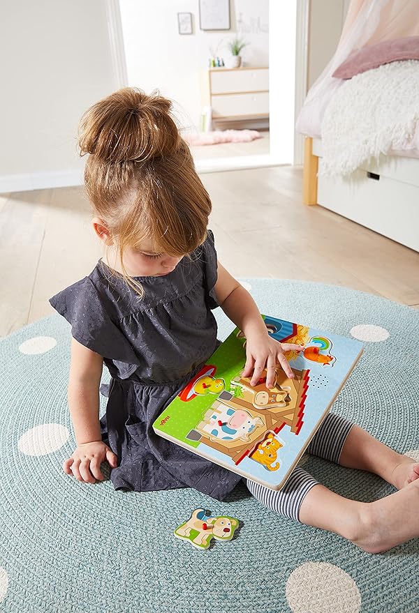 HABA Sounds - Clutching Puzzle in The countryside | wooden peg puzzles for 2 year old with sounds | 303179