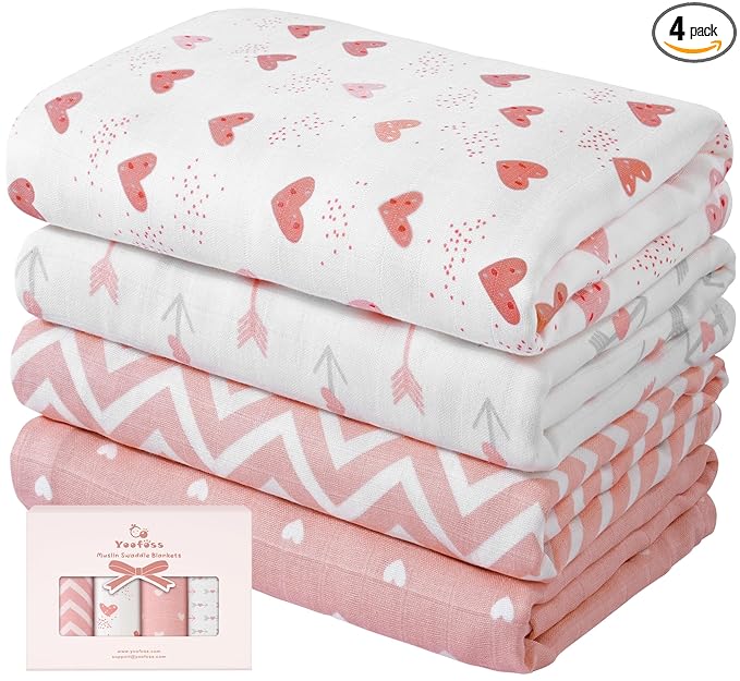 Yoofoss Muslin Swaddle Blankets, Organic Baby Blankets, 47 x 47 Inches Receiving Blanket for Baby Boys and Girls, Baby Essentials for Newborns Soft Breathable