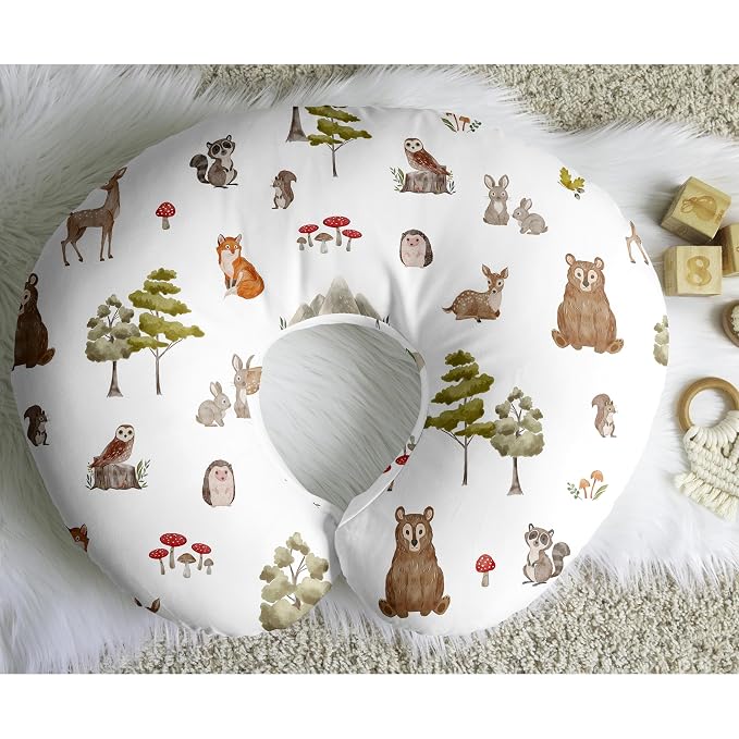 Sweet Jojo Designs Woodland Forest Animals Boy Girl Unisex/Gender Neutral Nursing Pillow Cover Baby Breastfeeding Slipcover Infant Newborn Nursery Bottle Breast Feeding Pillowcase Pillow NOT Included