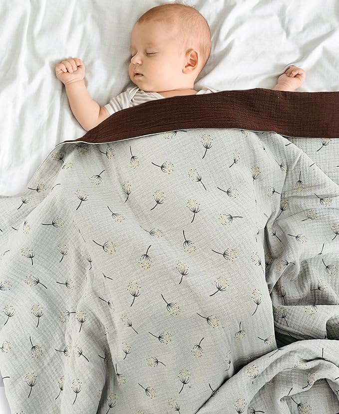Leyl&Ari Muslin Quilt Blanket | 100% Organic Cotton | Toddler Crib Blanket | Made in USA (Dandelion/Gray)