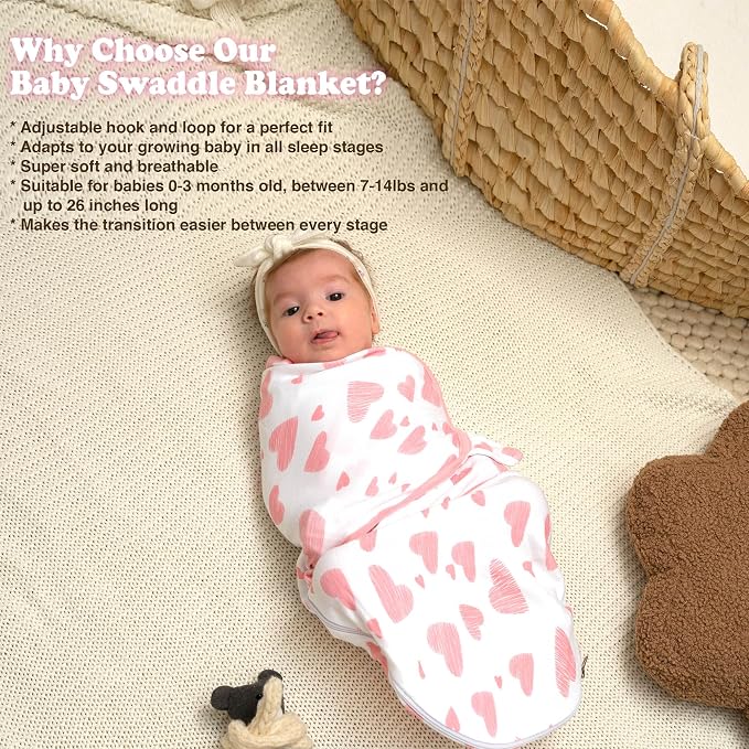 Newborn Swaddle Blanket for 0-3 Month, Swaddles for Newborns Baby Girls Boys, 100% Organic Cotton Nursery Swaddling Blankets, Adjustable Sleep Sack for Babies (3-Pack)