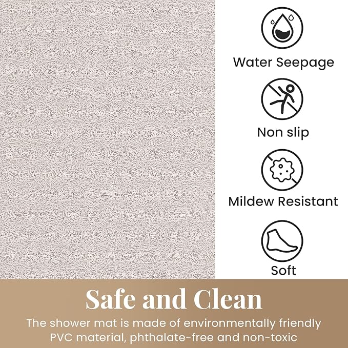 Shower Mat Bathtub Mat Non-Slip,36x16 inch, Soft Tub Mat with Drain,PVC Loofah Bath Mat (Phthalate Free) for Tub and Bathroom,Quick Drying,White