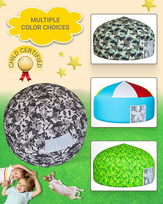 Skywin Air Tents for Kids (77??x 50?? Builds in 30 Sec, Indoor Tent for Imaginative Play, Giant Kids Playhouse, Perfect Christmas or Birthday Gift (Fan Not Included)(Camo Adventure Base)