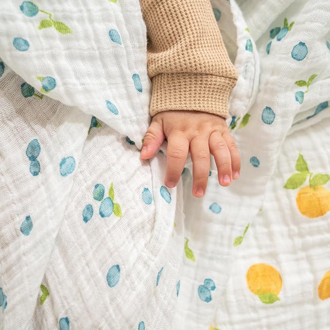 aden + anais Boutique Organic Cotton Muslin Swaddle 2 Pack, Breathable Baby Receiving Blanket, Soft and Lightweight Wrap, Diaper Bag Must Have, Fresh Fruit
