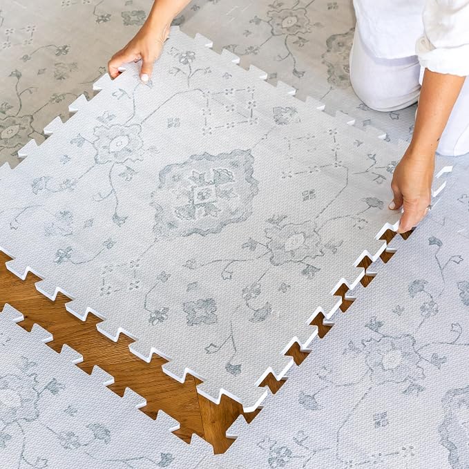 Lillefolk Baby Play Mat for Floor – 6x8ft Vintage Gray | PFAS Free Non Toxic Premium EVA Foam Tiles for Tummy Time, Crawling & Playpen – No Loose Edges Interlocking Babies & Toddlers (12 Tiles)