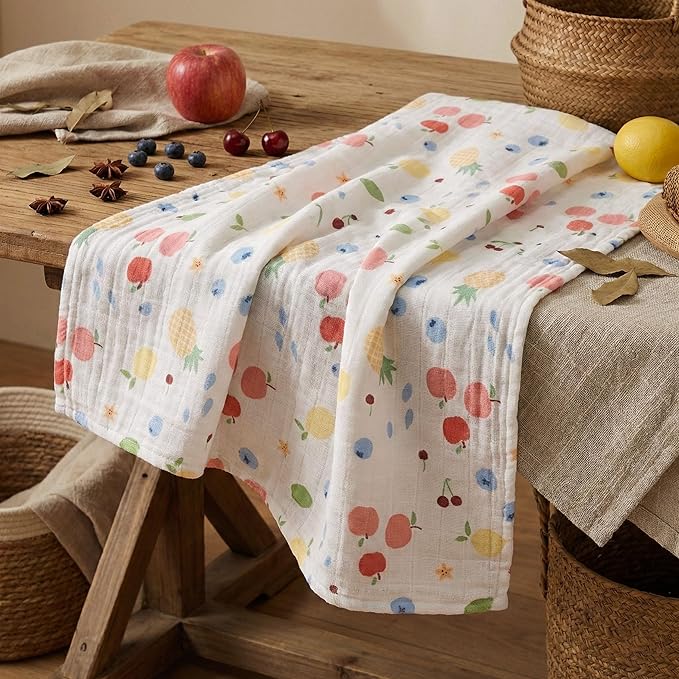 GLLQUEN BABY Receiving Blanket Boy Cotton Muslin Swaddle Blankets Girl Newborn Squares Breathable & Soft Thin Baby Blankets Cloths Double Absorbent Infant Swaddling Wrap - 6 Pack (Azure Berry Dream)