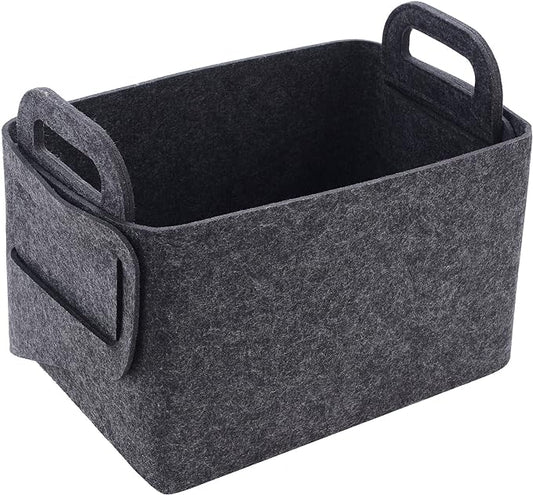 Minoisome Storage Basket Felt Storage Bin Collapsible& Convenient Box Organizer with Carry Handles for Office Bedroom Closet Babies Nursery Toys Laundry (Dark grey, 13.8inch（L）Ã?.5inch（W）Ã?.3inch（Hï¼?