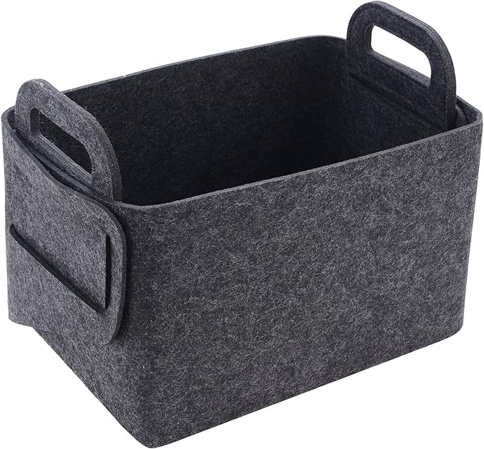 Minoisome Storage Basket Felt Storage Bin Collapsible& Convenient Box Organizer with Carry Handles for Office Bedroom Closet Babies Nursery Toys Laundry (Dark grey, 15.7inch（L）Ã?1inch（W）Ã?0inch（Hï¼?