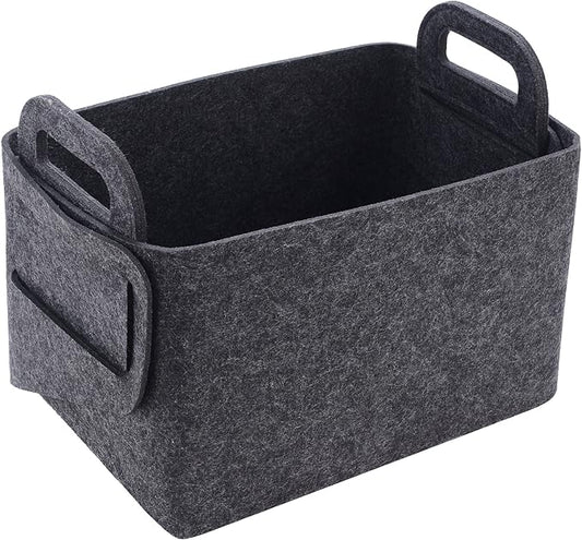 Minoisome Storage Basket Felt Storage Bin Collapsible& Convenient Box Organizer with Carry Handles for Office Bedroom Closet Babies Nursery Toys Laundry (Dark grey, 15.7inch（L）Ã?1inch（W）Ã?0inch（Hï¼?