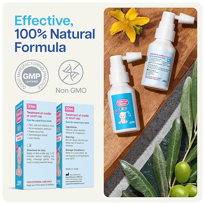 NAVEH PHARMA Cradle Cap Cleanser For Baby & Kids | 100% Natural Cradle Cap Treatment | Spray & Wash No Scrubbing | Better Than Shampoo Or Brush | Help With Dandruff | Olive Oil & Squalane | 1 FL OZ