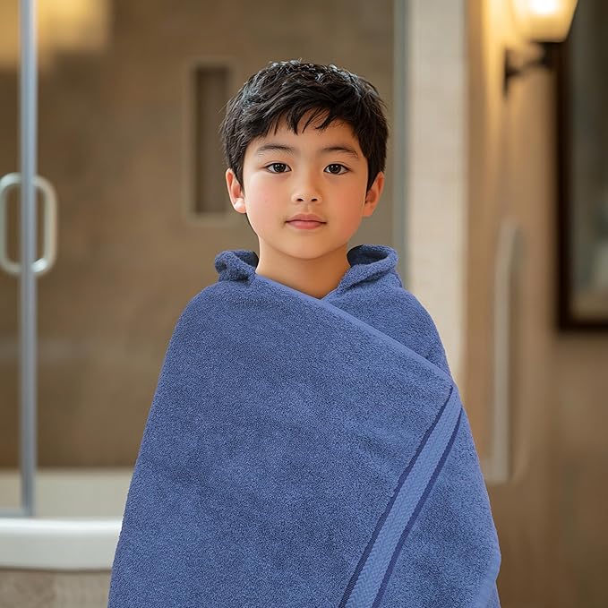 ORIGINAL KIDS Hooded Bath Towel Wrap - 2 Pack - Ultra Soft 100% Cotton Terry Large Oversized Hooded Kids Towel - Shower Pool Beach - 579 GSM Absorbent Quick Dry Plush Gift - 30 x 54 - Blue