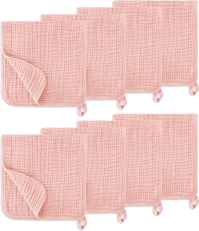 Muslin Burp Cloths, 20"x10"- Pack of 8, 6 Layers Super Soft Absorbent & Breathable 100% Cotton for Baby Drool and Messes, Burp Cloth Baby Boy and Burp Cloths Baby Girl