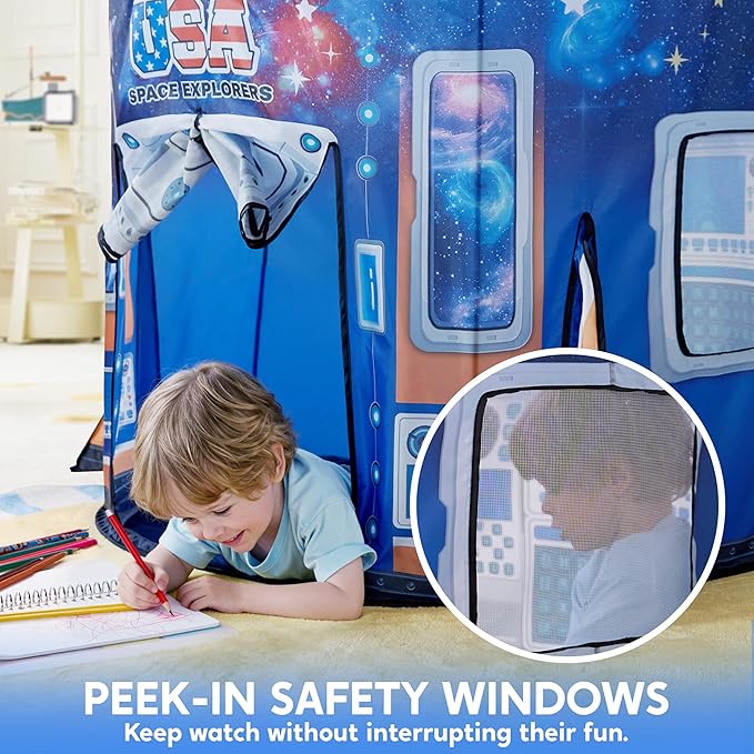 JOYIN Rocket Ship Play Tent for Kids ??Glow-in-the-Dark Space Tent with Starry, Astronaut Spaceship Foldable Playhouse for Boys & Girls, Indoor Outdoor Kids Pop-up Play House, Toddler Birthday Toy