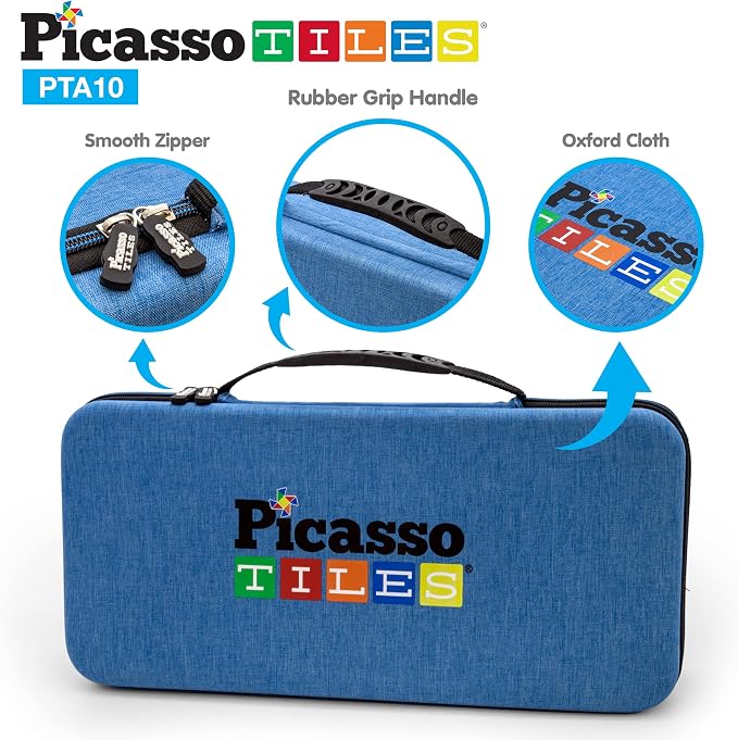 PicassoTiles 108PC Magnetic Puzzle Cube + Toys Carrying Case, 1" Pixel Mix & Match Cubes w/Free Idea Book Sensory Toys, Magnetic Tiles Construction Block Travel Bag, Waterproof Storage Organizer Box