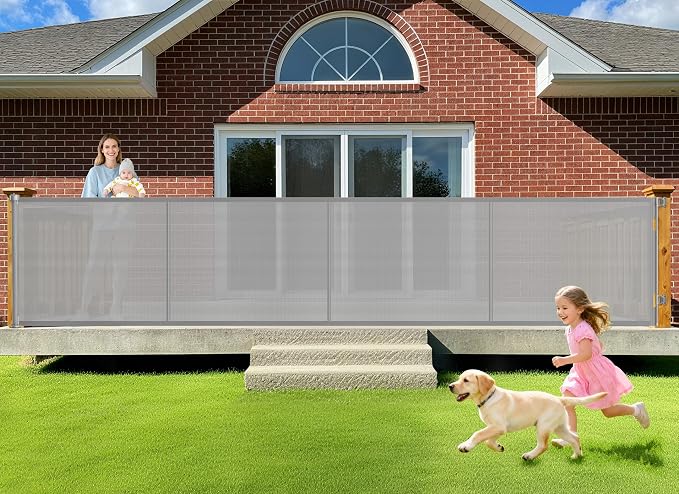 196 Inch Retractable Baby Gates Extra Wide, 41 Inch Reinforced Extra Tall Gate for Large Openings, Mesh Safety Gate for Kids Pets, Retractable Dog Gate for Pool Garages Doorway Indoor Outdoor, Gray