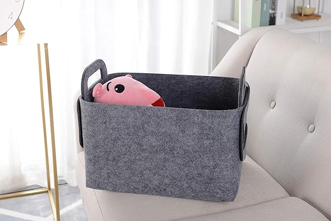 Minoisome Storage Basket Felt Storage Bin Collapsible& Convenient Box Organizer with Carry Handles for Office Bedroom Closet Babies Nursery Toys Laundry (Grey, 17.9inch（L）Ã?2.2inch（W）Ã?1.6inch（Hï¼?
