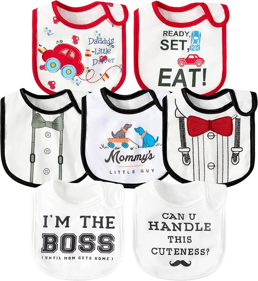 7Pcs Cotton Waterproof Baby Bibs Hook Loop Closure Newborn Bib Keepsake Baby Gift for Drooling Feeding Eating
