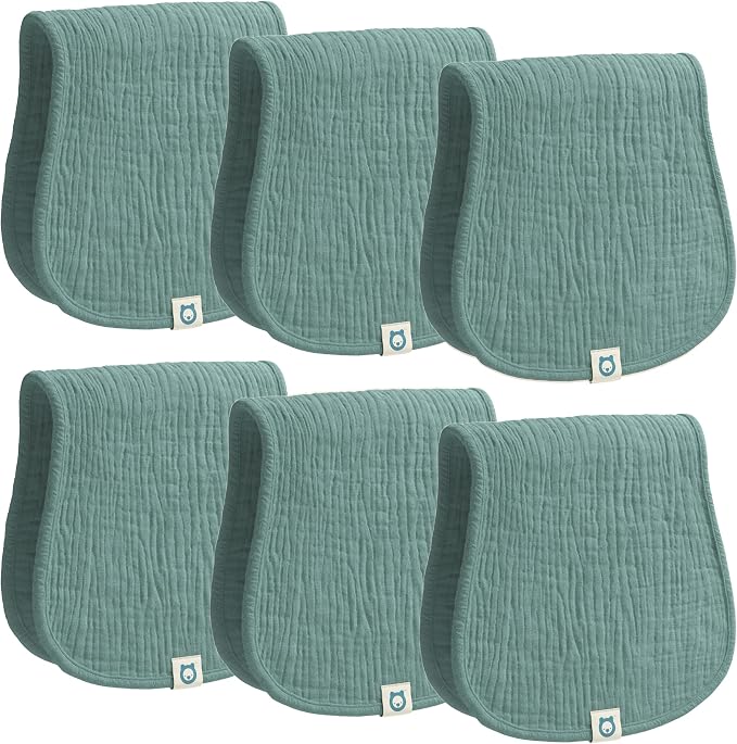 Muslin Burp Cloths Set, 6 Pieces, 100% Organic Cotton Hand Washcloths for Baby Boys and Girls Extra Absorbent and Soft Burping Rags (Teal - Solid Color)