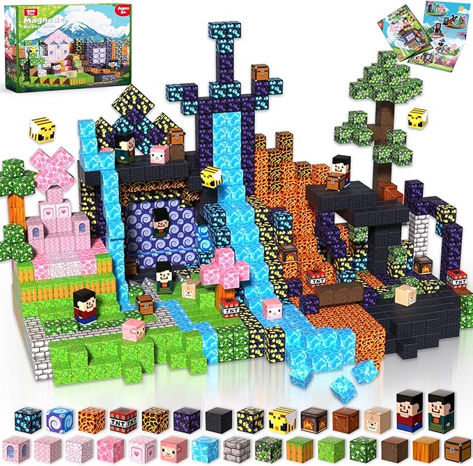 Goody King 200PCS Magnetic Building Blocks - Forest & Volcano Adventure Set, STEM Learning Toys for Kids Ages 3+, Strong Magnets, Creative Play, Birthday Gift for Boys & Girls