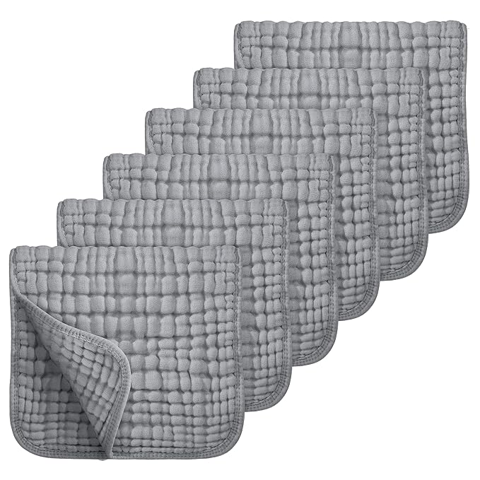 Looxii Muslin Burp Cloths 100% Cotton Muslin Cloths Large 20''x10'' Extra Soft and Absorbent 6 Pack Baby Burping Cloth for Boys and Girls (Grey)