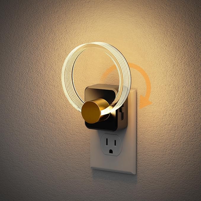 JandCase Night Light, Night Lights Plug into Wall, Dimmable Nightlight with Dusk to Dawn Sensor, 180° Rotatable Plug in Round Nightlights, LED Circle Acrylic Night Light for Bathroom Kids Gift, 1 Pack