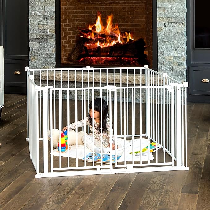 Regalo Safety 192" Double Door Super Wide Baby Gate & Play Yard, 8-Panel Adjustable Safety Gate for Doorways & Large Openings, Hardware Mounted Gate for Babies, Toddlers & Pets