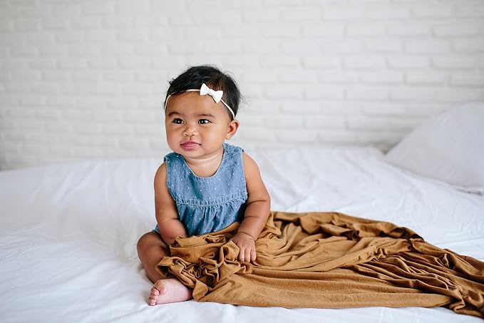 Copper Pearl Swaddle Blankets for Newborns | Soft Stretchy Receiving Blankets for Boys and Girls | Large 46 x 46 Inch Baby Blankets | Lightweight and Breathable Swaddles | Camel