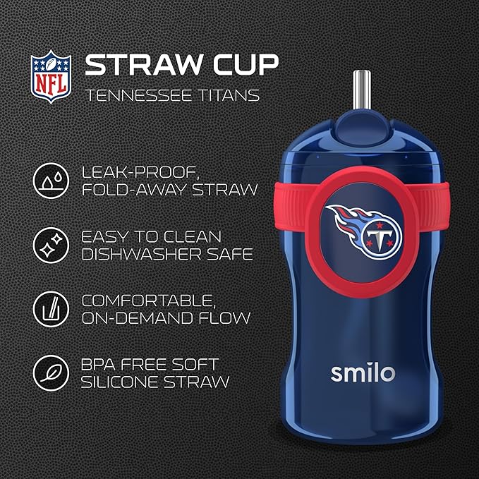 Smilo Straw Cup - Tennessee Titans Officially Licensed NFL Sippy Cup - Baby and Toddler Cup with Weighted Silicone Straw and 8.5 oz Capacity - BPA-Free